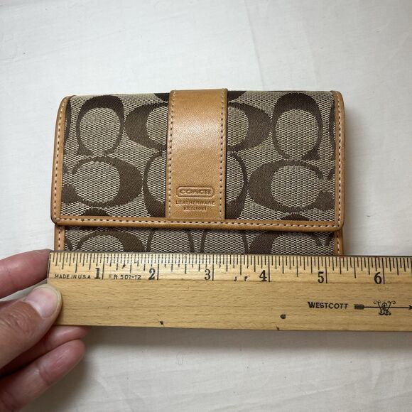 Coach Signature TriFold Wallet Monogram Logo Canvas Leather Jacquard Vintage Y2K - Picture 10 of 11